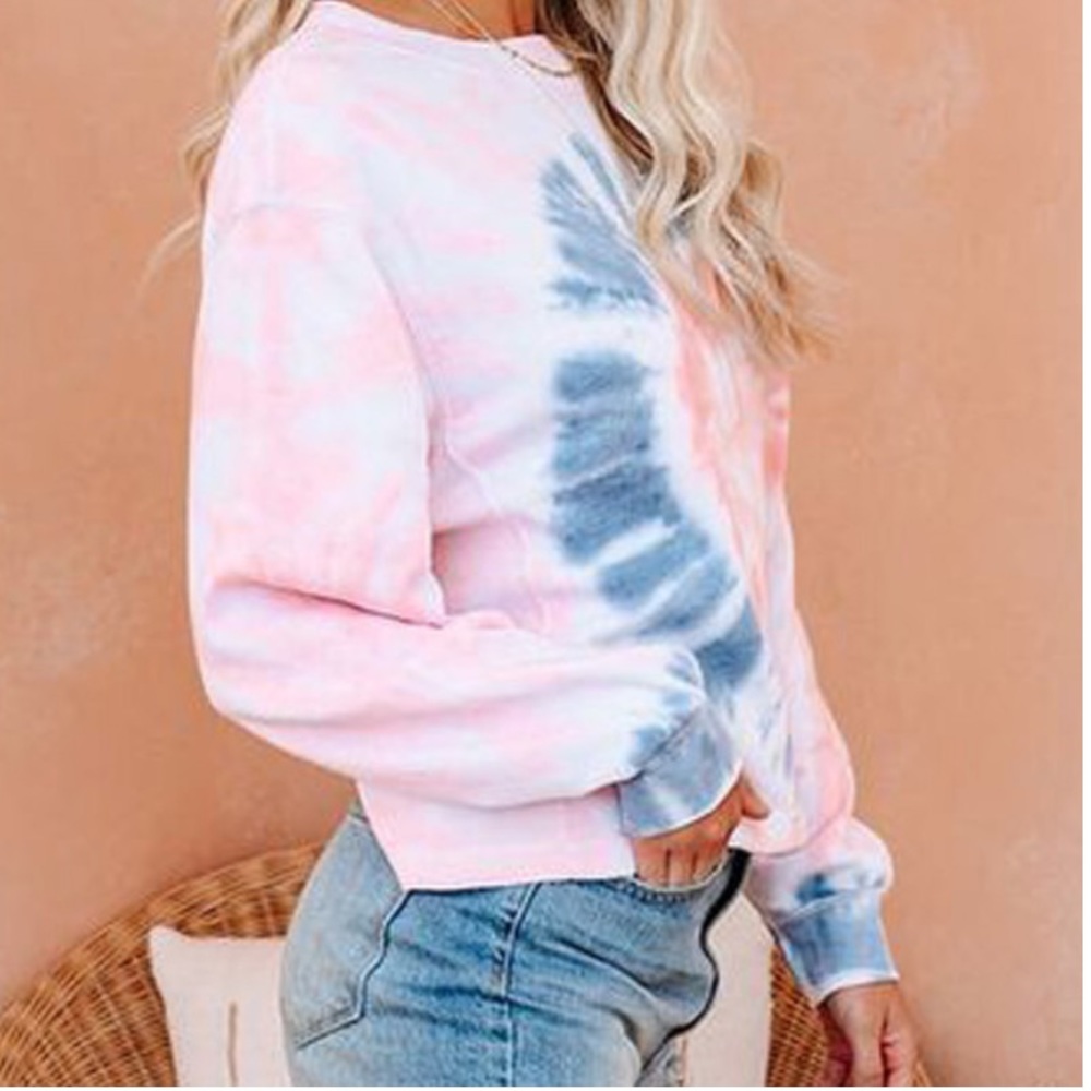 🔥SPIRAL TIE DYE🔥Long Sleeve Pullover Top Pink M/L/XL NWT - Picture 3 of 8